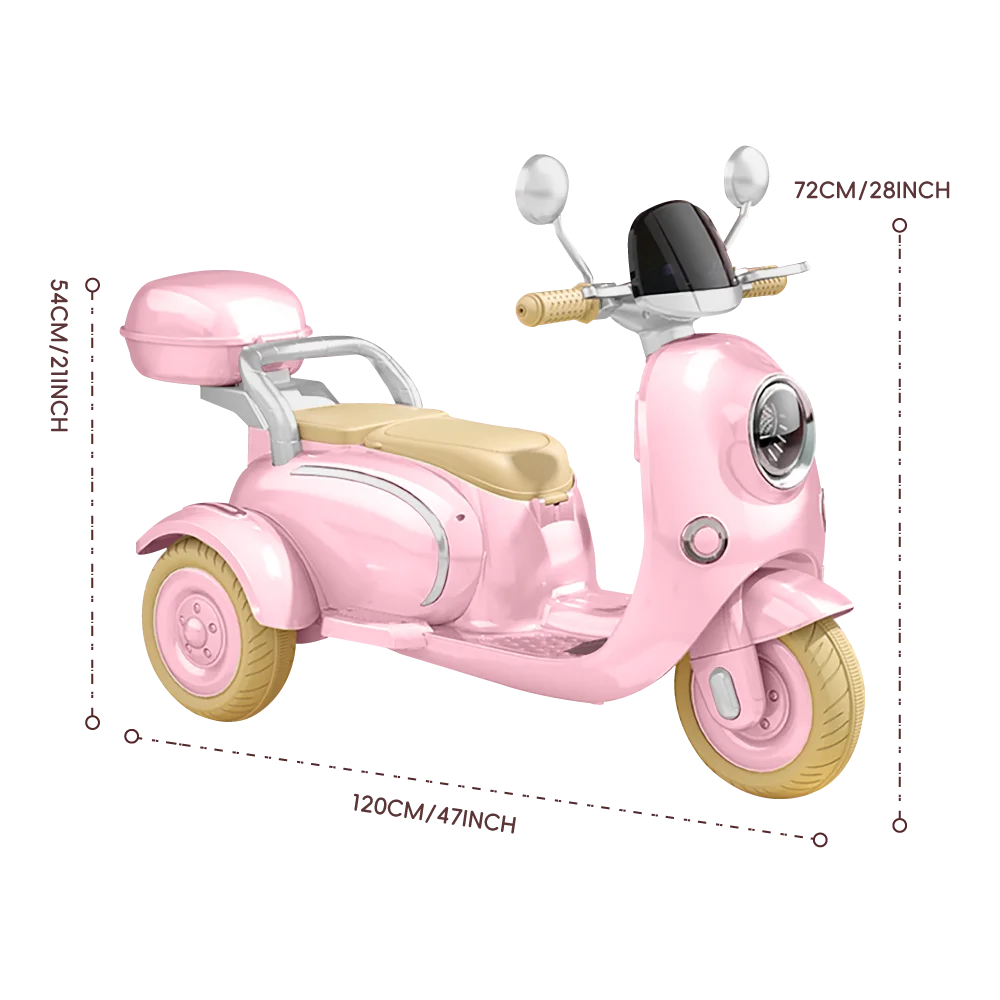 Ucades 12V Electric Motorcycle for Kids, 3 Wheels Ride on Toys with Storage Box, Light, Bluetooth, Girls Kids' Electric Vehicles Pink