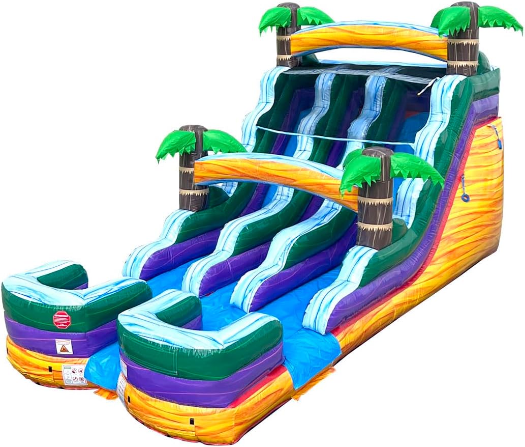 Ucades Double Lane Inflatable Water Slide for Kids and Adults, Commercial Grade Giant Blow Up Backyard Water Fun, includes Electric Air Blower