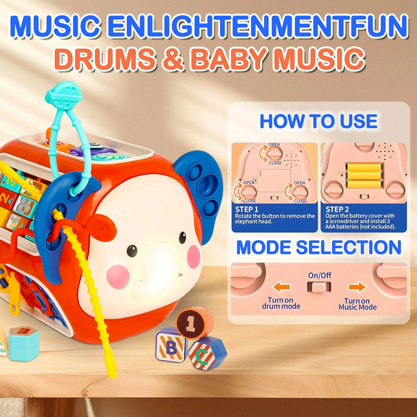 Ucades Kids Baby Activity Cube with Music, 20 in 1 Baby Toys for 1 2 Year Old Girls Boy Gifts, Montessori Toys for Toddlers First Birthday Gift, Educational Learning Boy Toys 12-18 Months