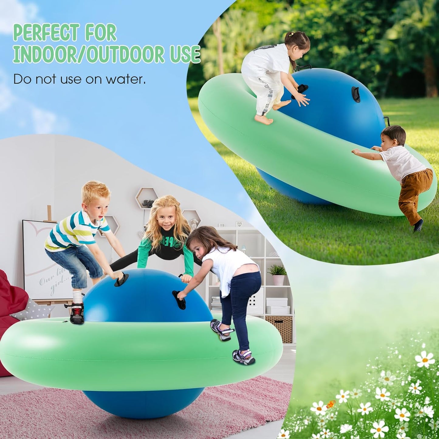 Ucades Inflatable Dome Rocker Bouncer, 88'' Kids Rock and Roll Teeter Totter Seesaw and Climbing Bridge with 6 Handles, Blow Up Giant Rocking Ball Playground Equipment Indoor Outdoor Game Toy Gifts