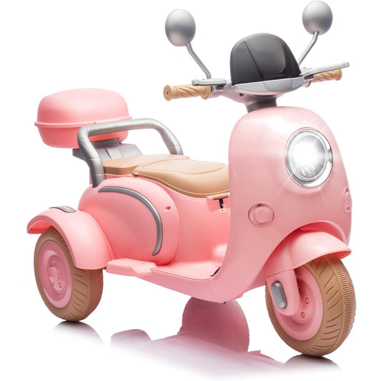 Ucades 12V Electric Motorcycle for Kids, 3 Wheels Ride on Toys with Storage Box, Light, Bluetooth, Girls Kids' Electric Vehicles Pink