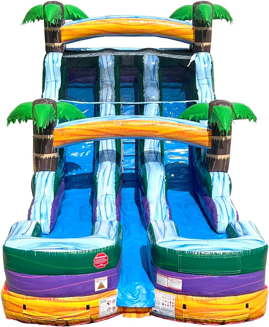 Ucades Double Lane Inflatable Water Slide for Kids and Adults, Commercial Grade Giant Blow Up Backyard Water Fun, includes Electric Air Blower