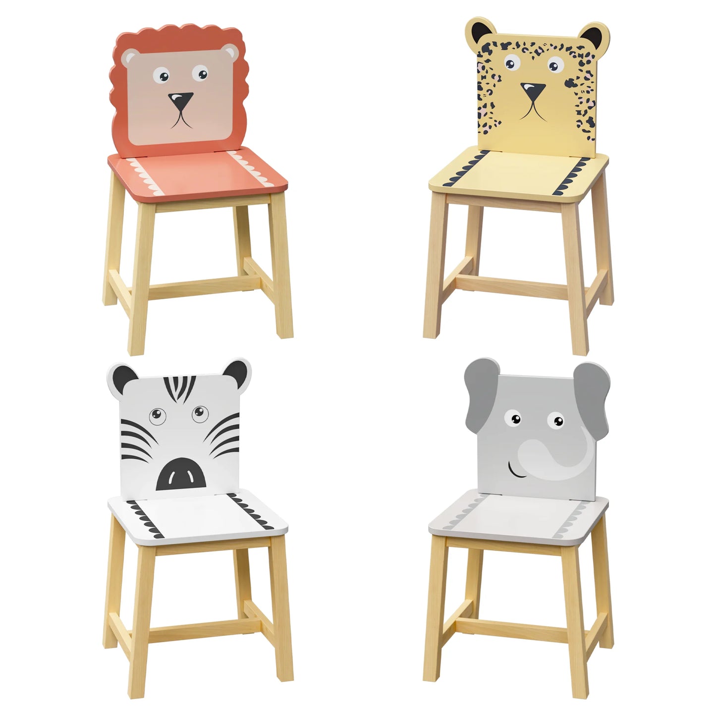 5 Piece Kids Table and Chairs Set, Cartoon Wooden Table with 4 Chairs Set for Toddler Children