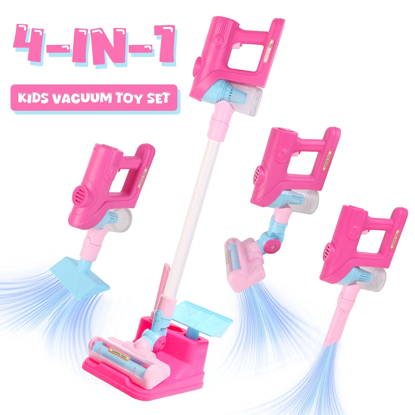 Kids Vacuum Cleaner Toys for Toddler, Toy Vacuum Set that Really Works with Real Suction, Pretend Play Housekeeping Toy Vacuum w/Sound Effects/Music/Light for Girls Boys, Pink