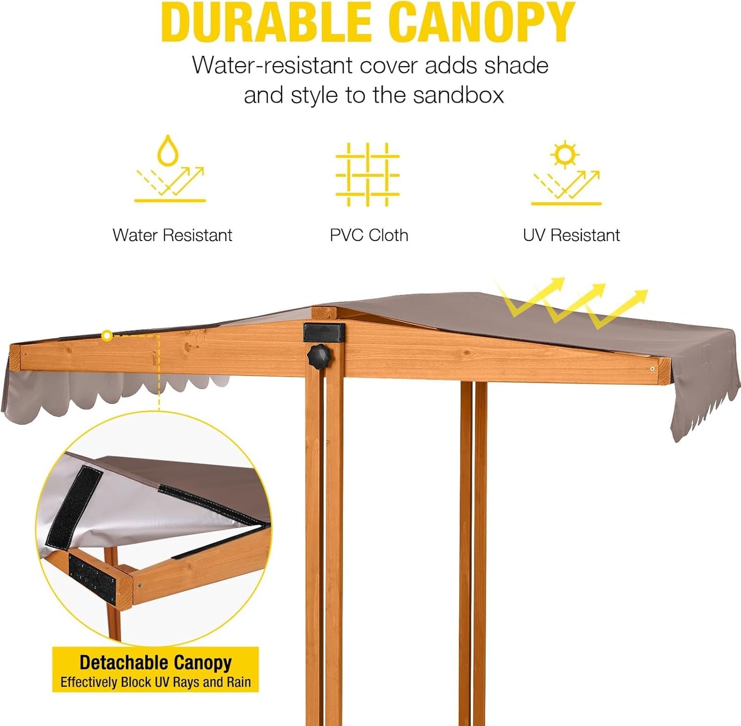 Kids Sand Boxes with Canopy Sandboxes with Covers Foldable Bench Seats, Children Outdoor Wooden Playset - UPGRADE Retractable Roof (47x47Inch)