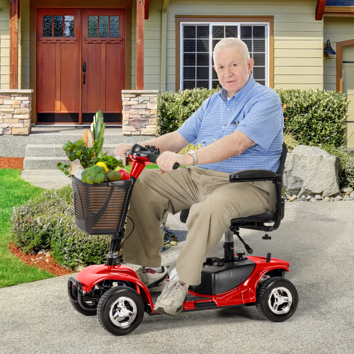 4-Wheel Electric Mobility Scooter for Seniors & Adults: Collapsible, Lightweight & Travel-Friendly with Lights, Basket, and Extended Battery Life