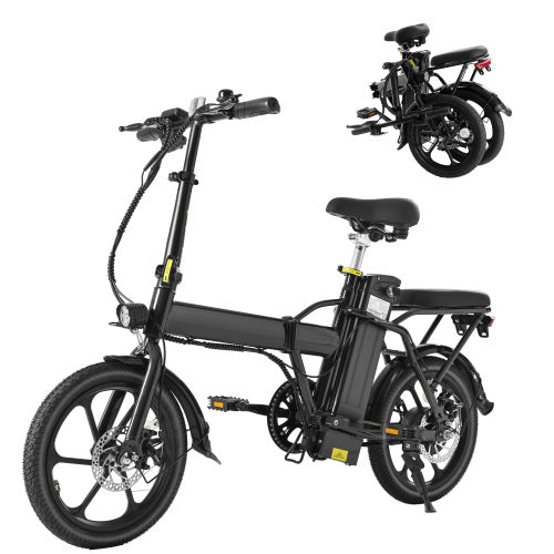 500W Motor Adult Electric Bicycle - 15.5 MPH Top Speed 42V 10.4AH Removable Battery, Multi-Shock Absorption w/ 16" Tires Foldable City Commuter E-Bike