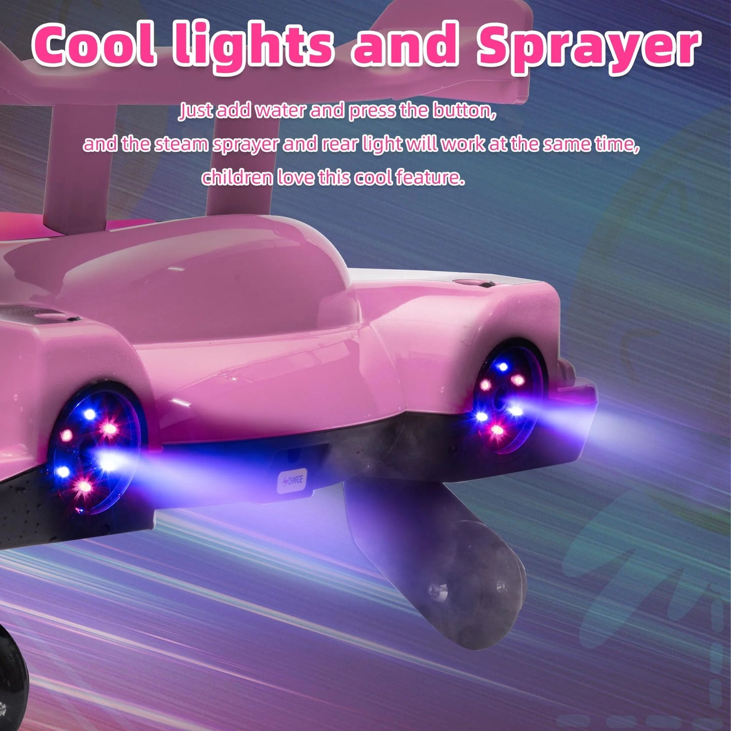 12V Kids Ride on Toy Car, 360 Degrees Rotating Ride on Drift Car Electric Drifting Go Kart for Kids Boys Girls Gifts, Go Carts for Kid with Music Player, Water Spray Taillights, Colorful Light, Pink