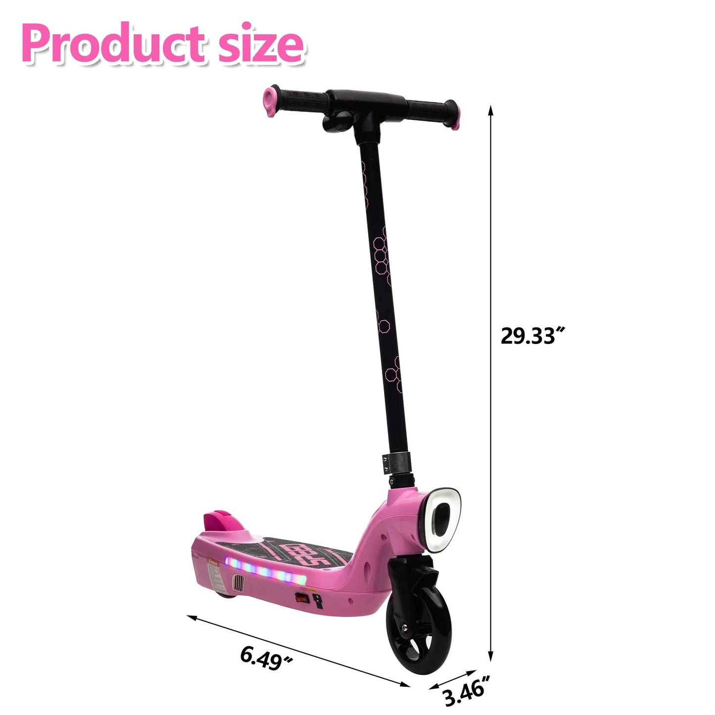 Kids Electric Scooter for 6-14 Year Old, Portable Kids Scooter for Boys Girls, 12V 45W Kids Electric Scooter with Front Big Light, Rear Brake, Colorful Deck Light, Pink