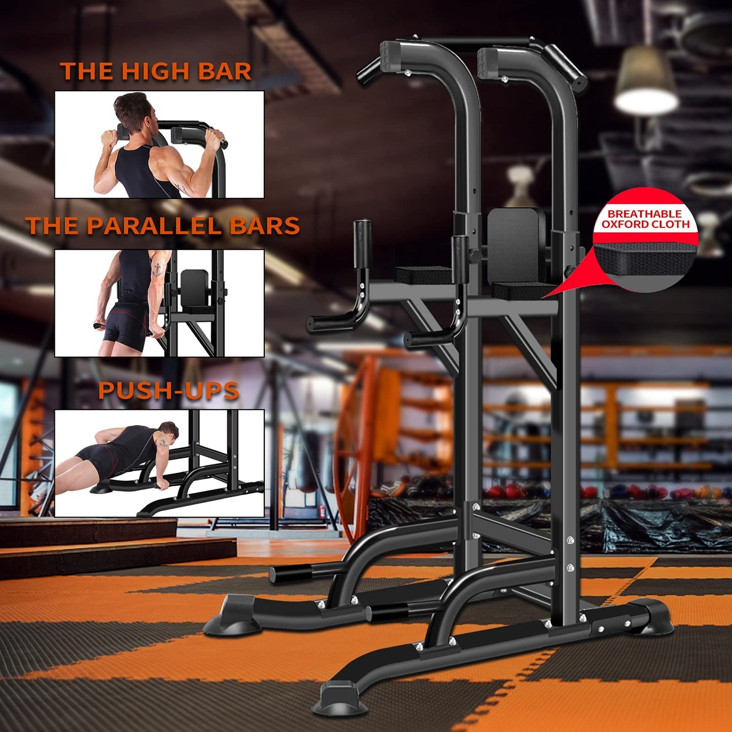 Power Tower Adjustable Height Pull Up & Dip Station Multi-Function Home Strength Training Fitness Workout Station for Home Gym