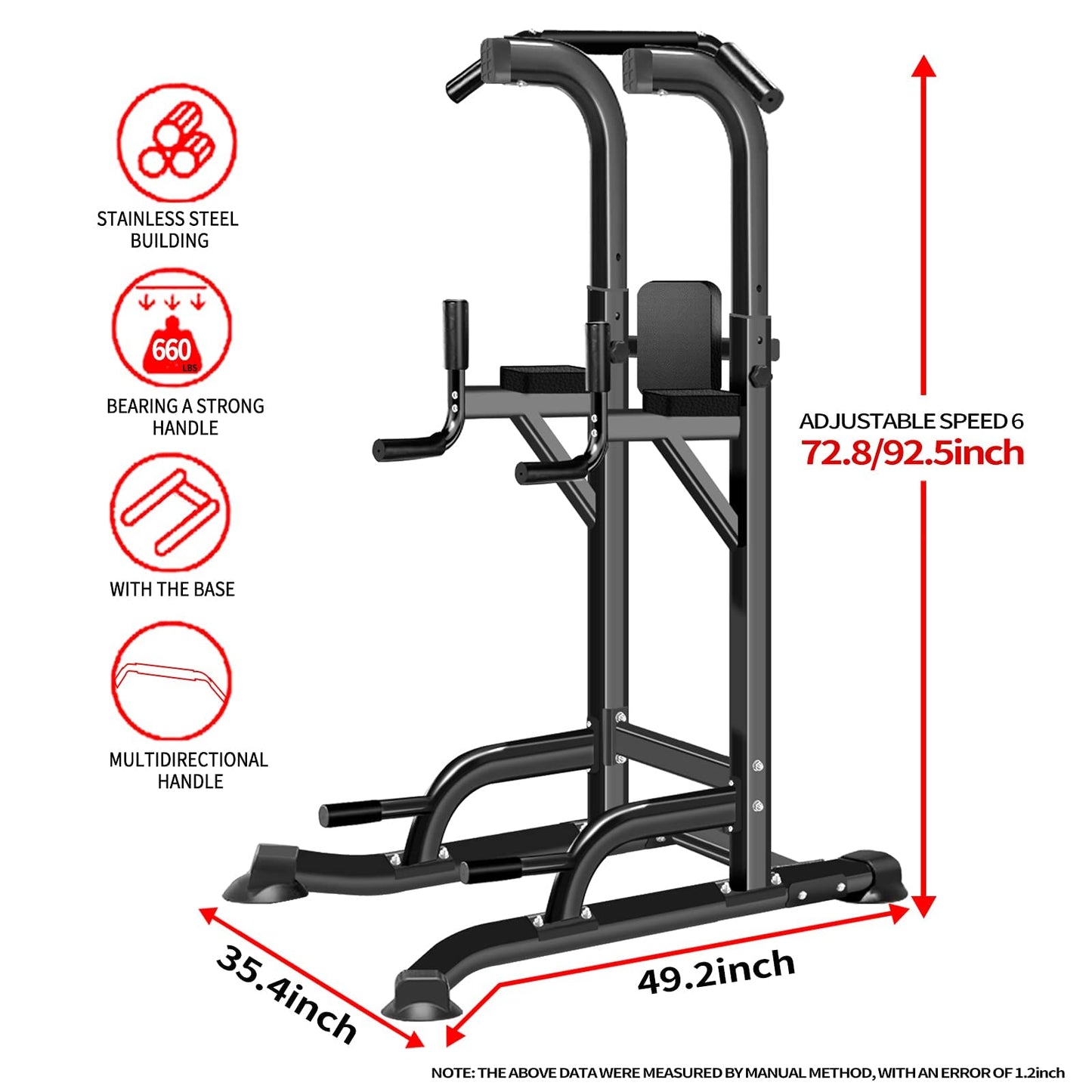 Power Tower Adjustable Height Pull Up & Dip Station Multi-Function Home Strength Training Fitness Workout Station for Home Gym