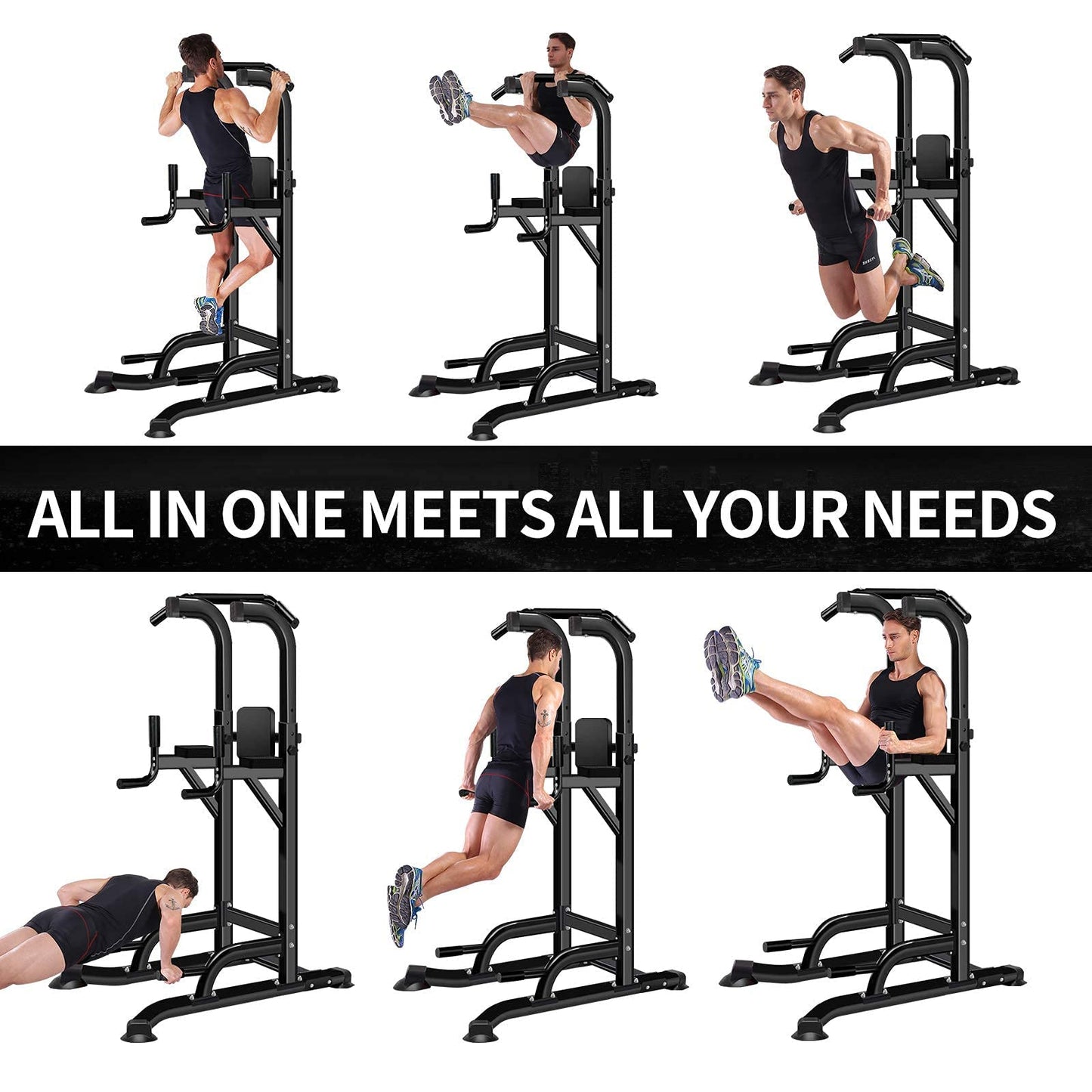 Power Tower Adjustable Height Pull Up & Dip Station Multi-Function Home Strength Training Fitness Workout Station for Home Gym