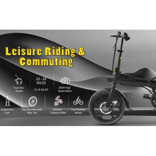 500W Motor Adult Electric Bicycle - 15.5 MPH Top Speed 42V 10.4AH Removable Battery, Multi-Shock Absorption w/ 16" Tires Foldable City Commuter E-Bike