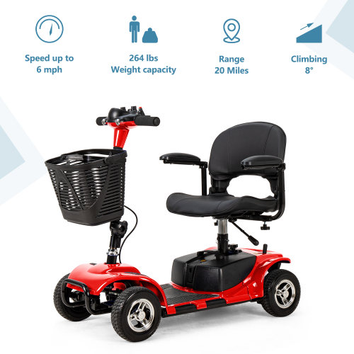 4-Wheel Electric Mobility Scooter for Seniors & Adults: Collapsible, Lightweight & Travel-Friendly with Lights, Basket, and Extended Battery Life